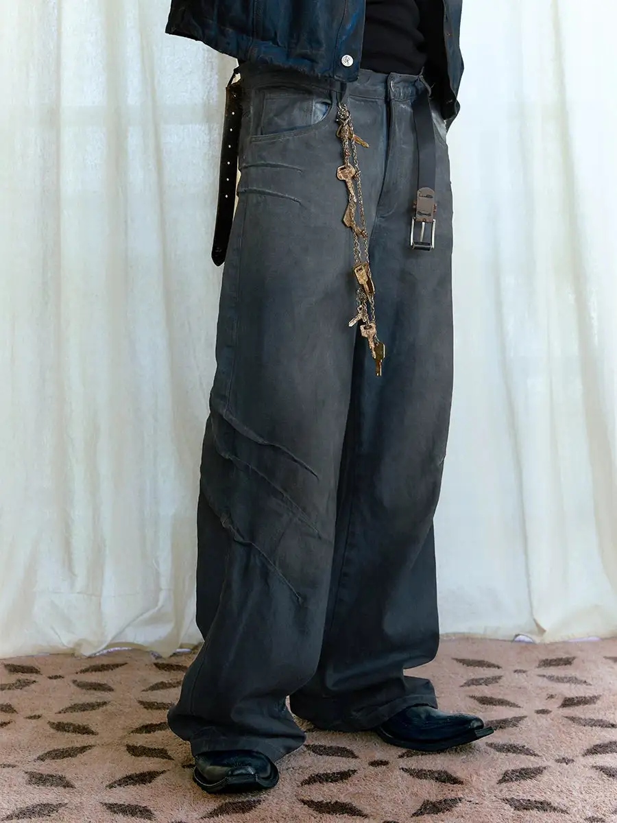 Distressed Stacked Wide-Leg Jeans