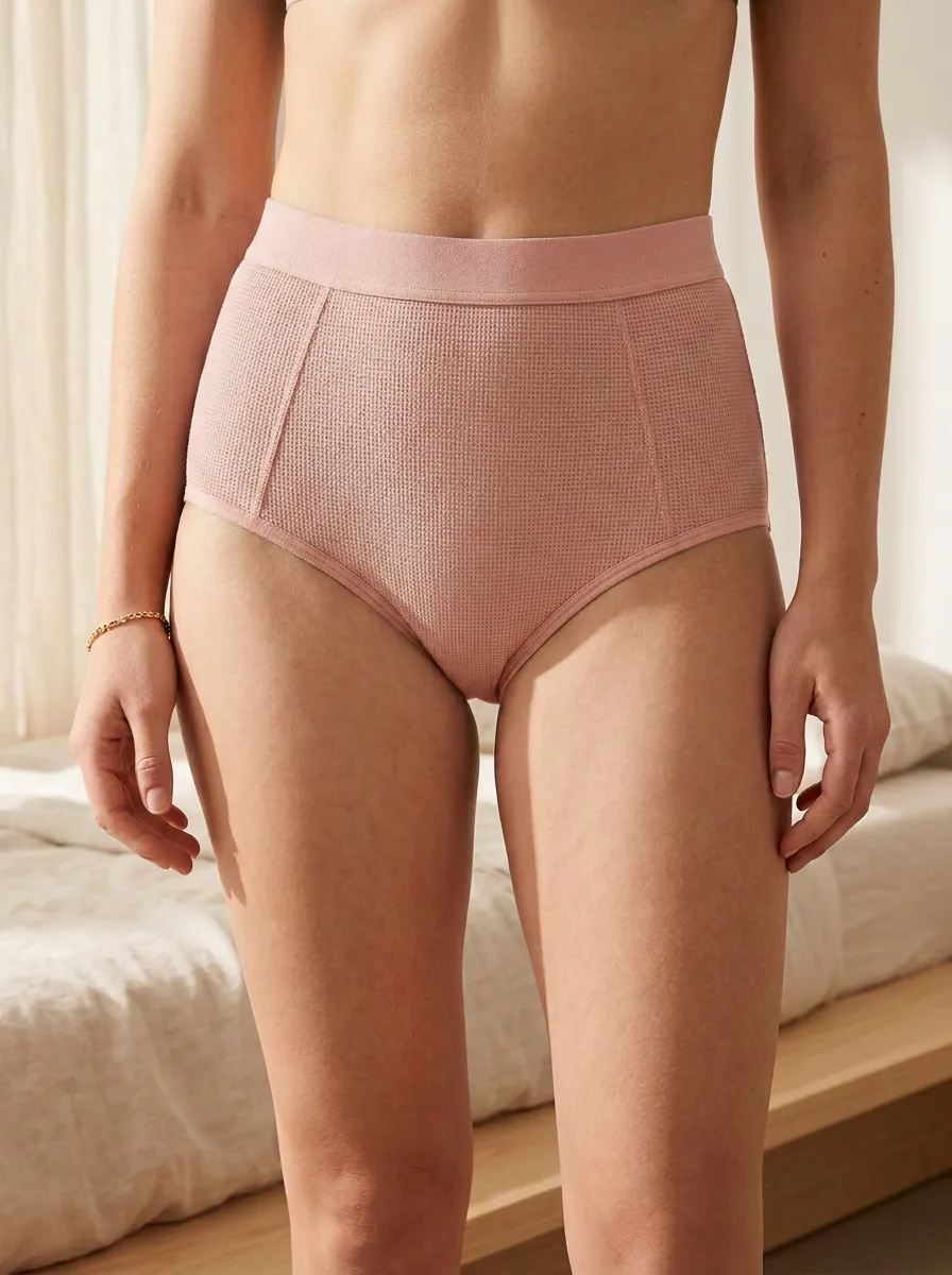 Women's Cozy Home Waffle Knit Sage Green High Waisted Panties