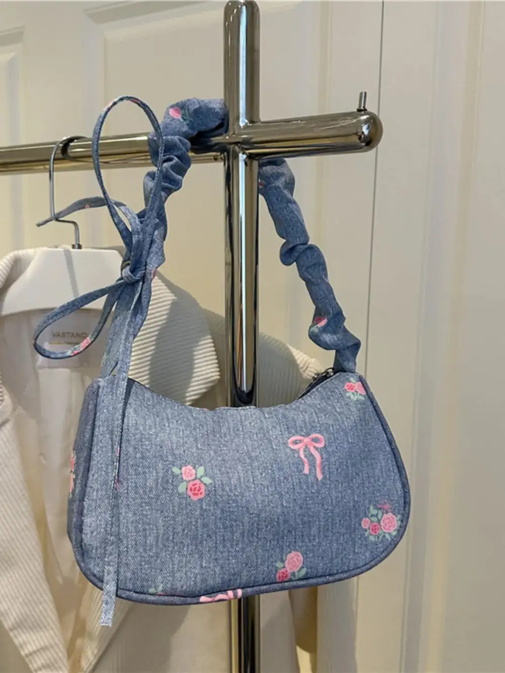 Embroidered Ruched Shoulder Bag