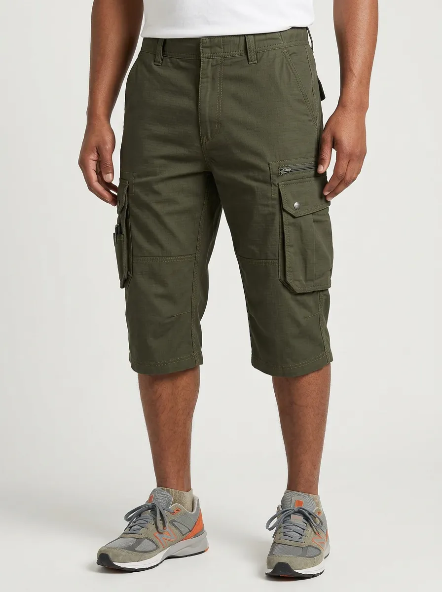 Men's Olive Green Multi-Pocket Tactical Cargo Shorts