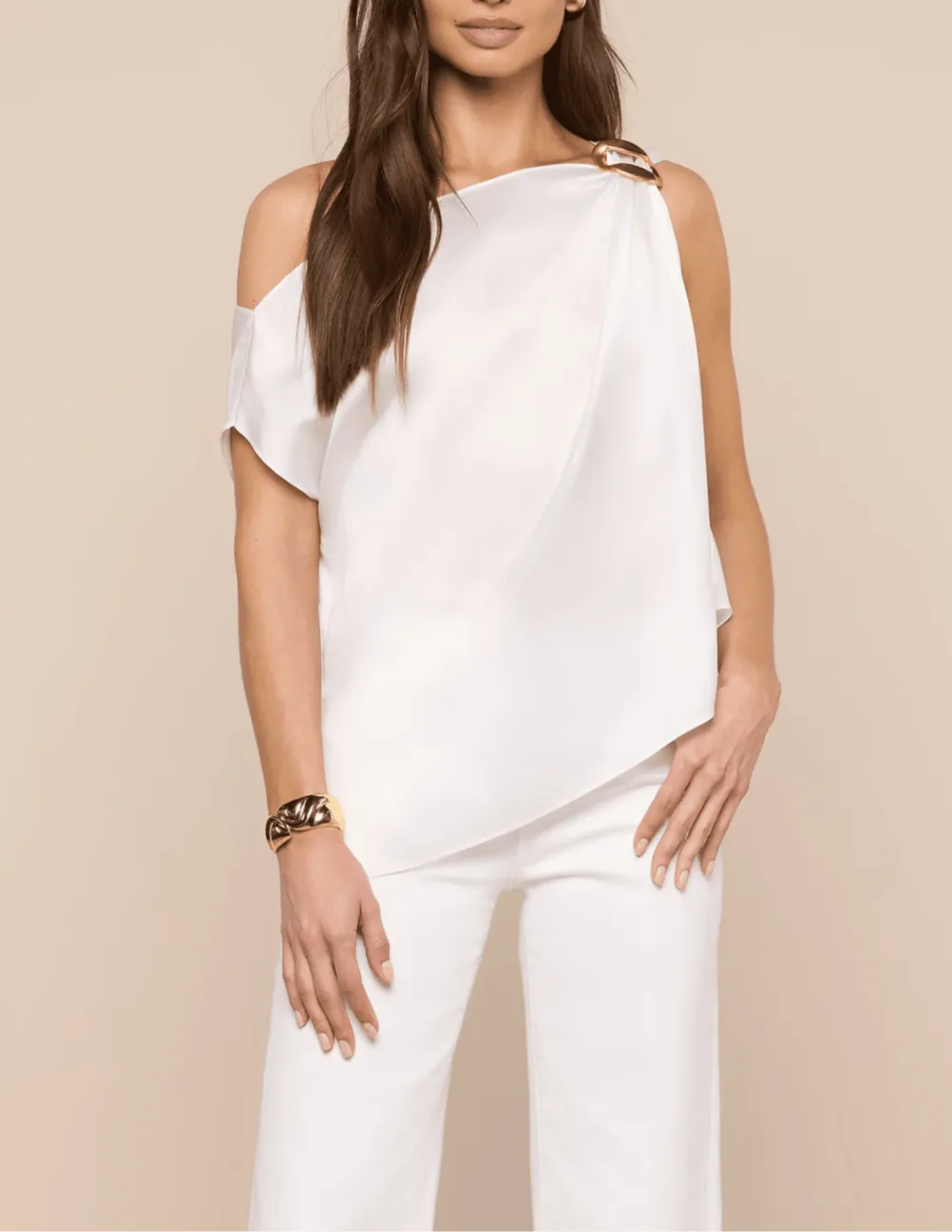 Satin Printed Scarf-Detail Draped Tank Top