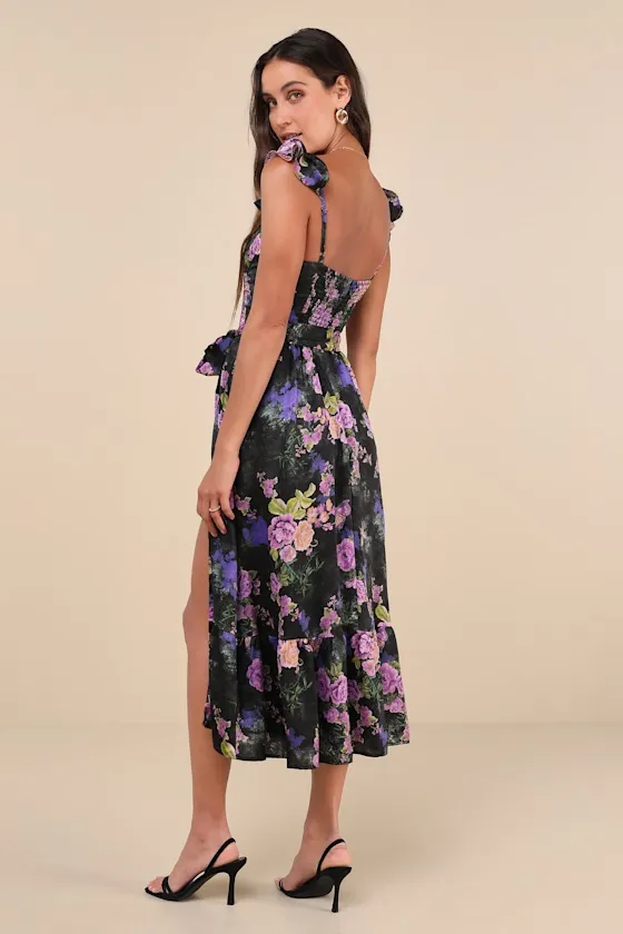 Sweet Like Sangria Pink Floral Ruffled Bustier Midi Dress