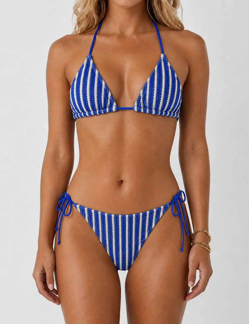Crochet Triangle Three Piece Bikini Set with Cover Up Shorts