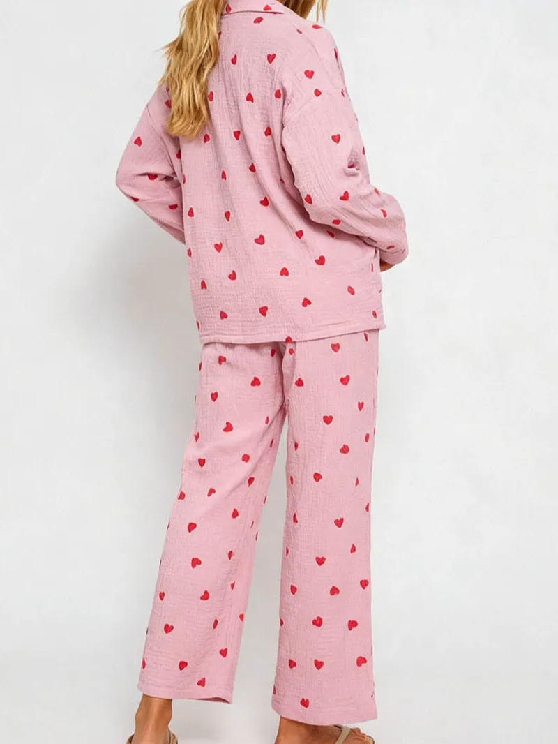 Valentine Heart Long Sleeves Top and Pants Pajama Set