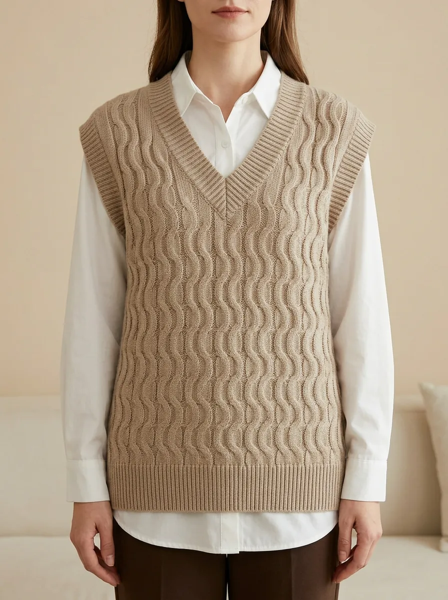 Wavy Cable Button Sweater Vest