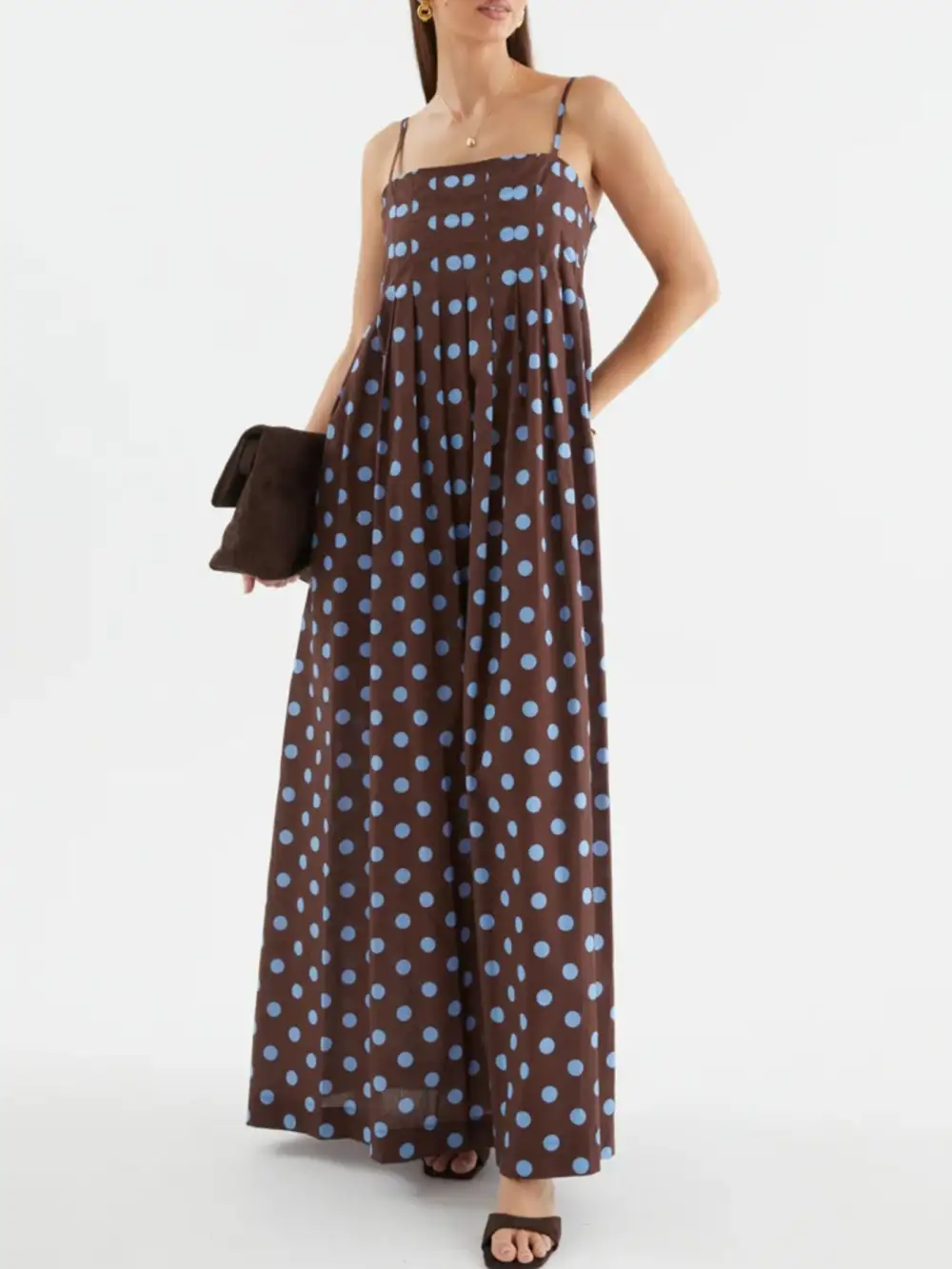 Polka Dot Pleated Maxi Dress