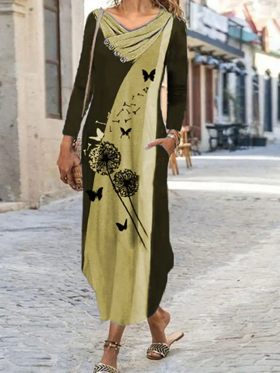 Ethnic print long-sleeved dress