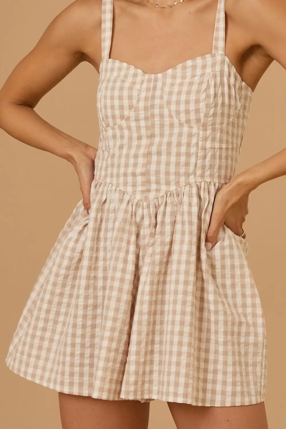 Gingham Casual Style Romper