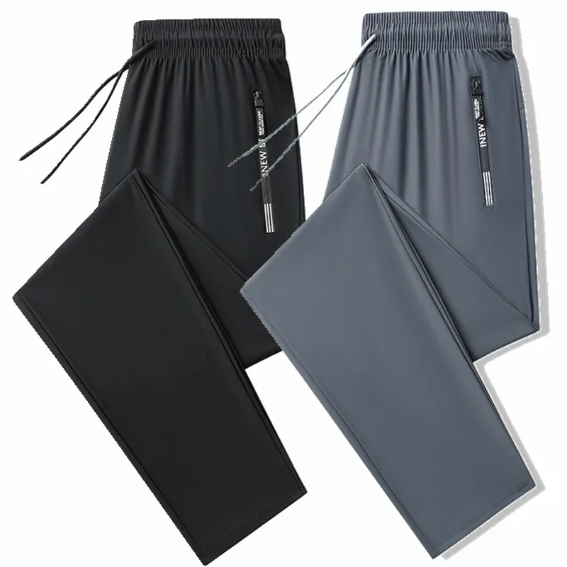 Men'S Ice Silk Pants Breathable Casual Pants Sports Pants Quick-Drying Pants Men'S Elastic Straight Large Size