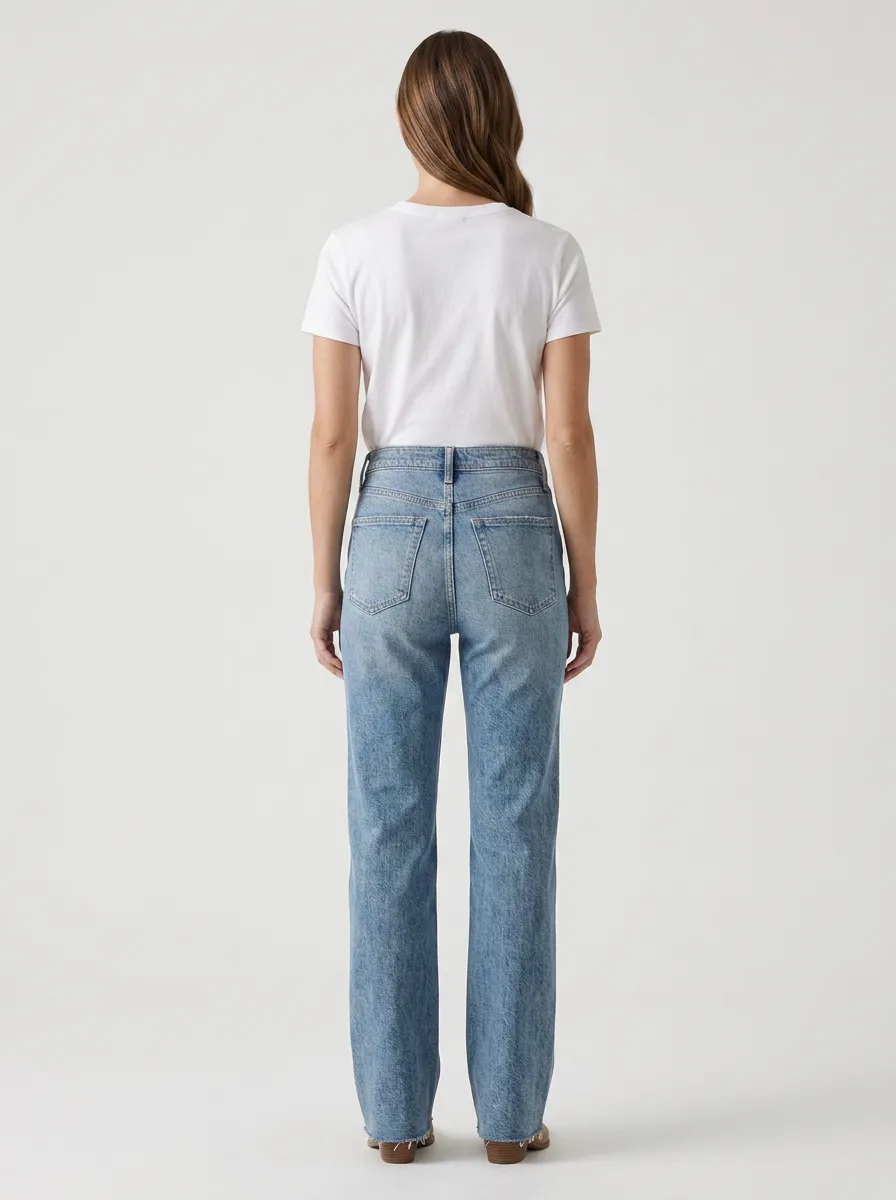 Everyday-Look High-Rise Raw-Hem Washed Denim Jeans