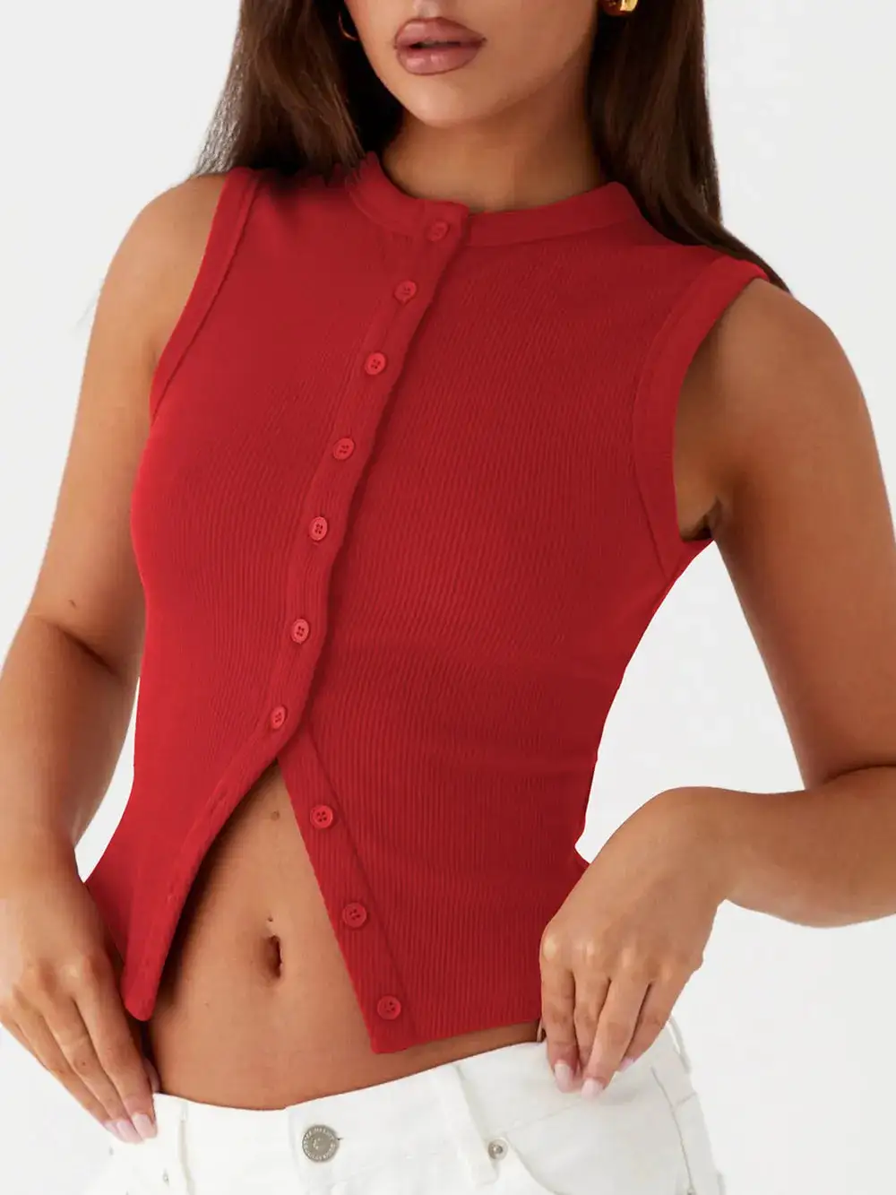 Button Up Round Neck Tank