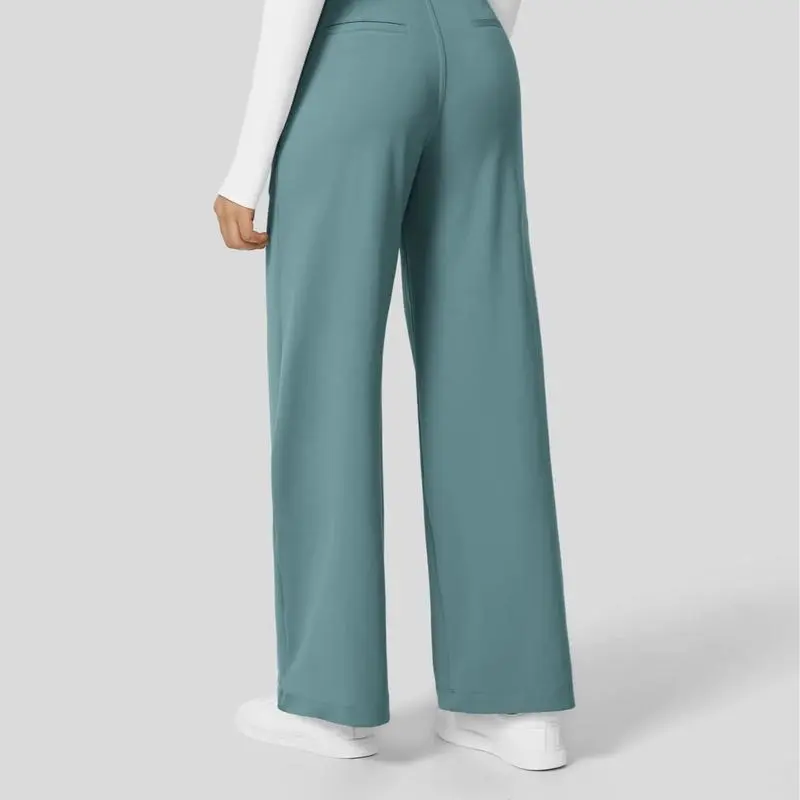 Women‘s Flex High Waisted Plicated Side Pocket Straight Leg Work Pants