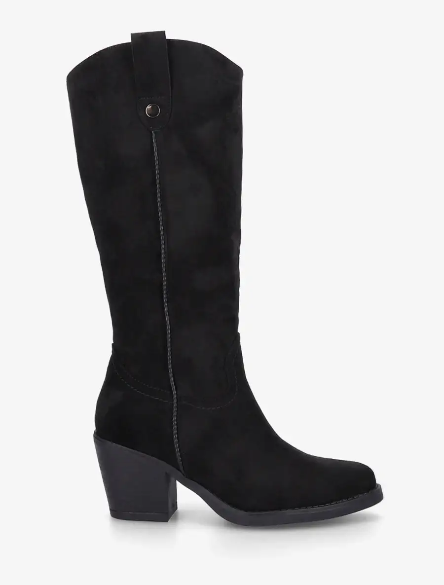 Bold Detail Block Heel Faux Suede Knee High Boots