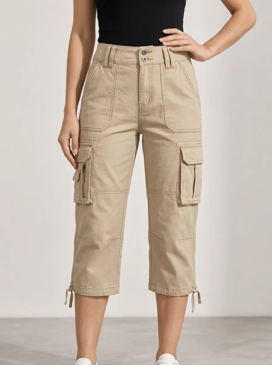 Women's Casual Active Cargo Multi-Pocket Capri Pants