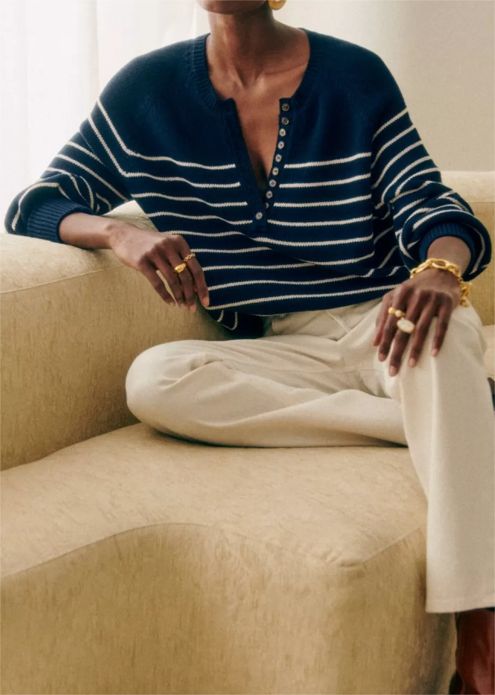 Striped V-Neck Navy Sweater