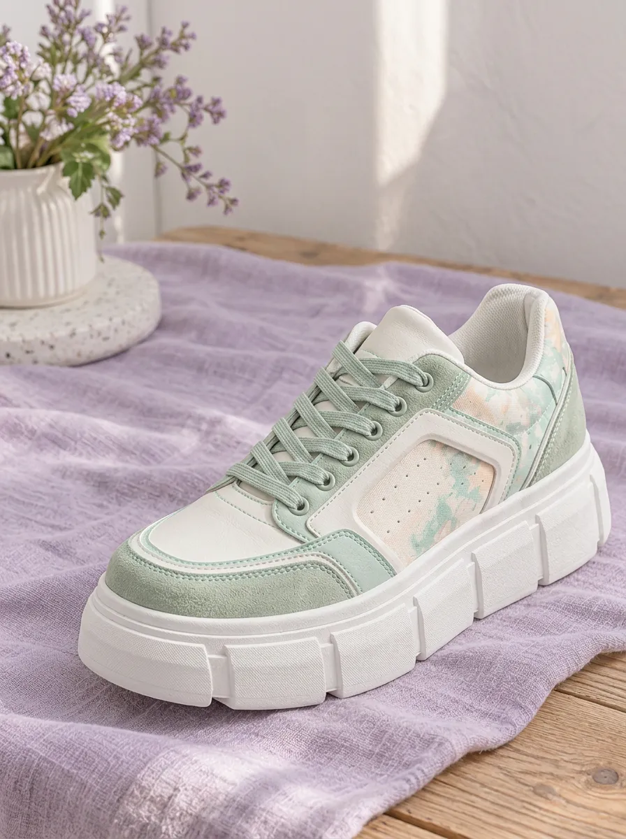 Women's Sage Green Tie-Dye Platform Printed Shoes