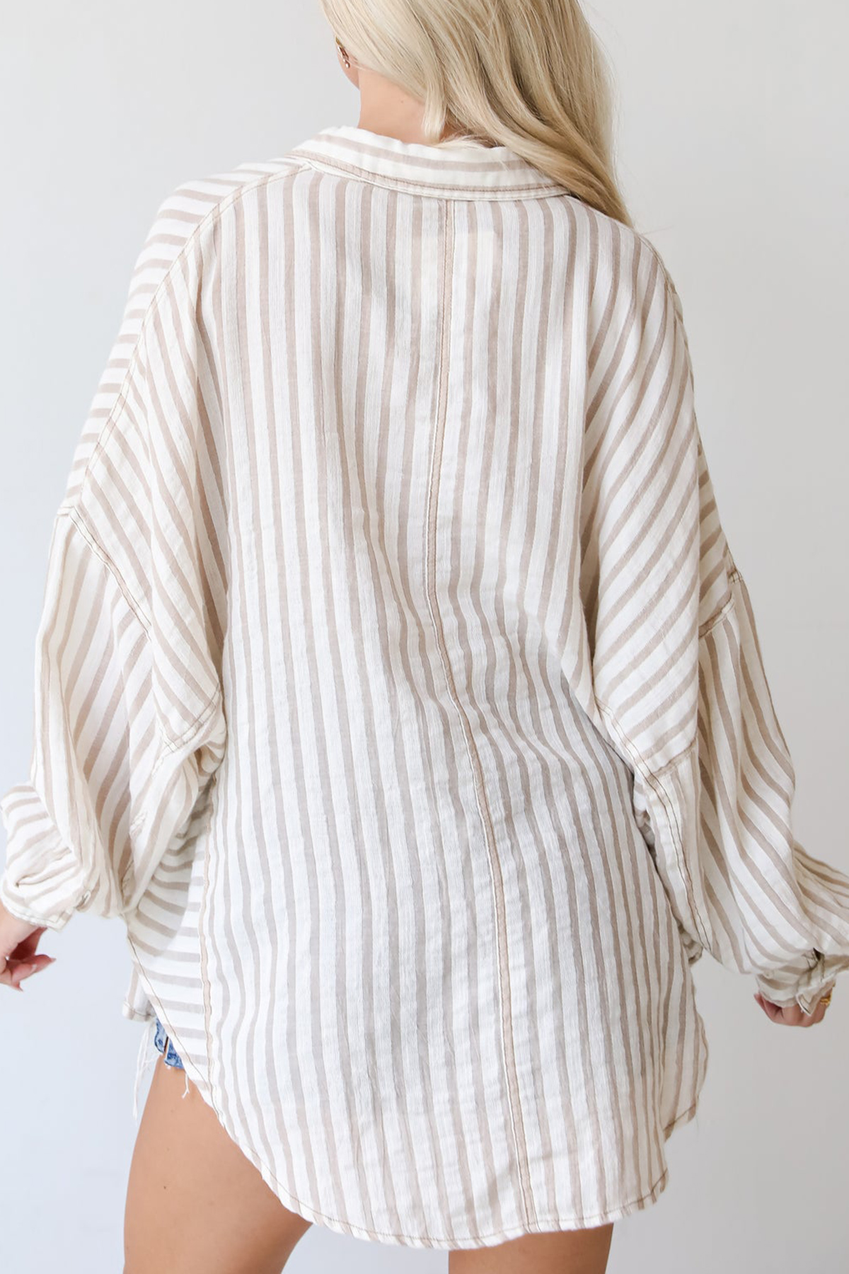 Tailored Poise Natural Striped Button-Up Blouse