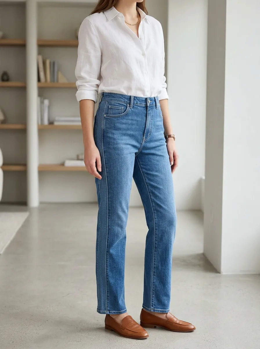 Women's High-Rise Side-Stripe Blue Denim Jeans