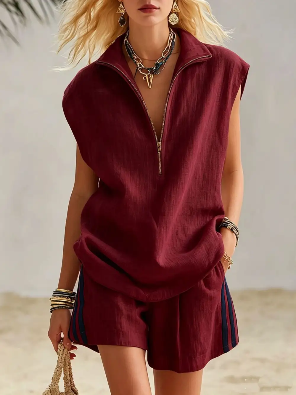 Sleeveless Zippered Casual Dress