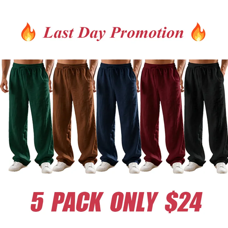 Men's classic linen casual straight-leg pants, breathable, comfortable, and stylish long pants