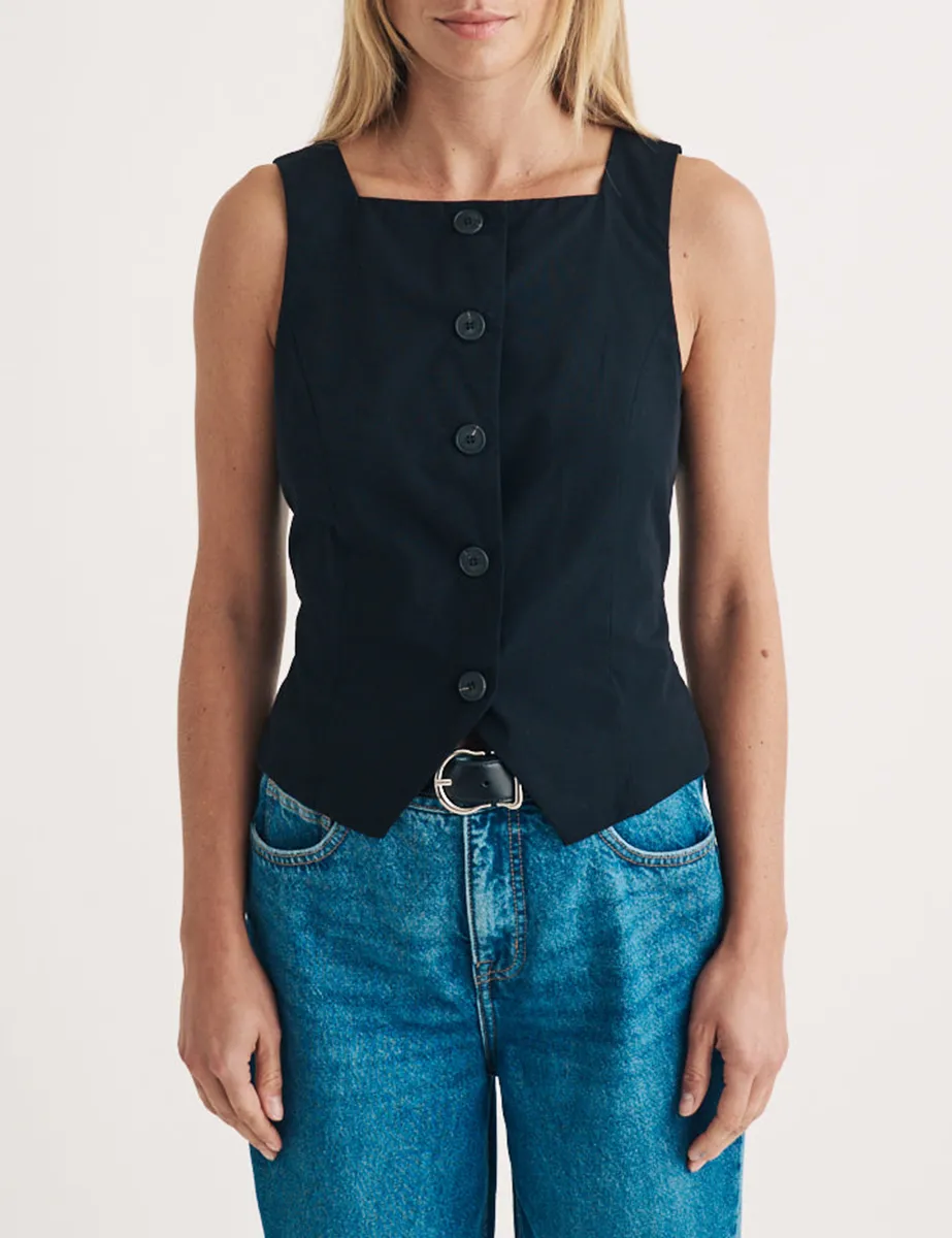 Black Square Neck Waistcoat