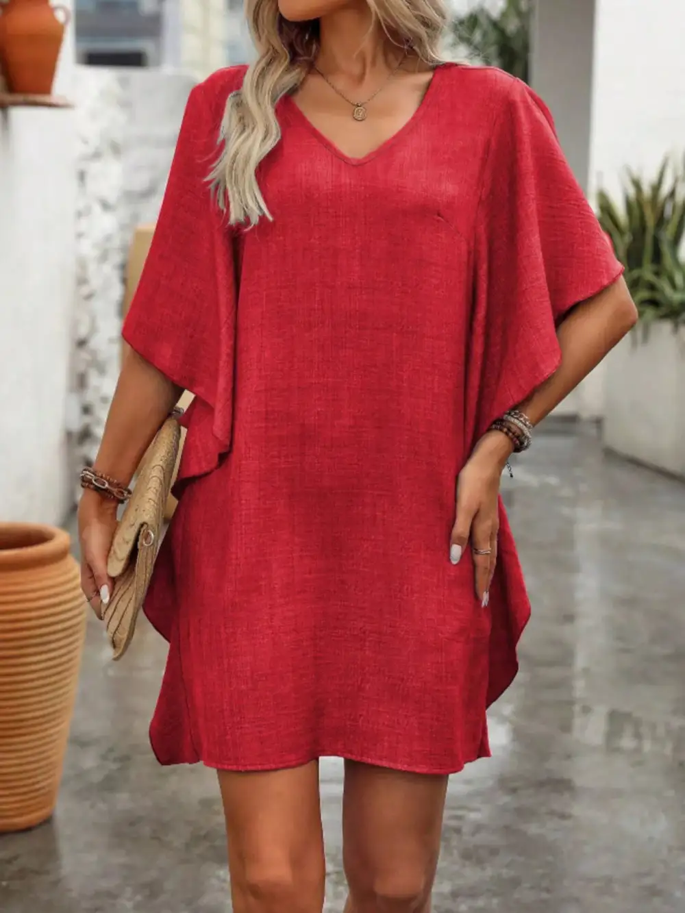V Neck Mini Dress