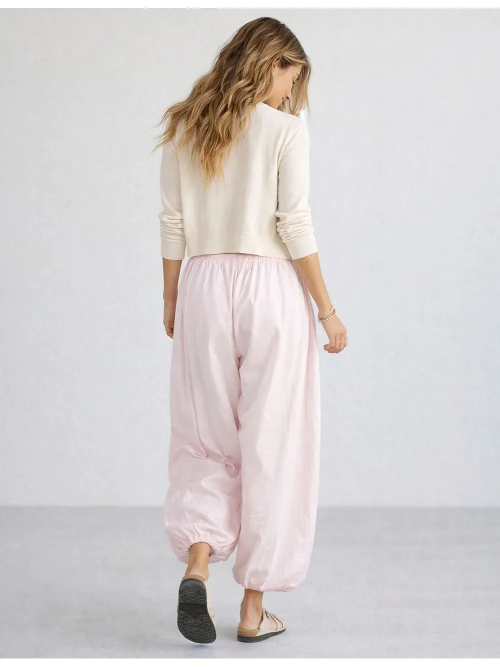 Solid Color Elastic Waist Drawstring Lantern Pants