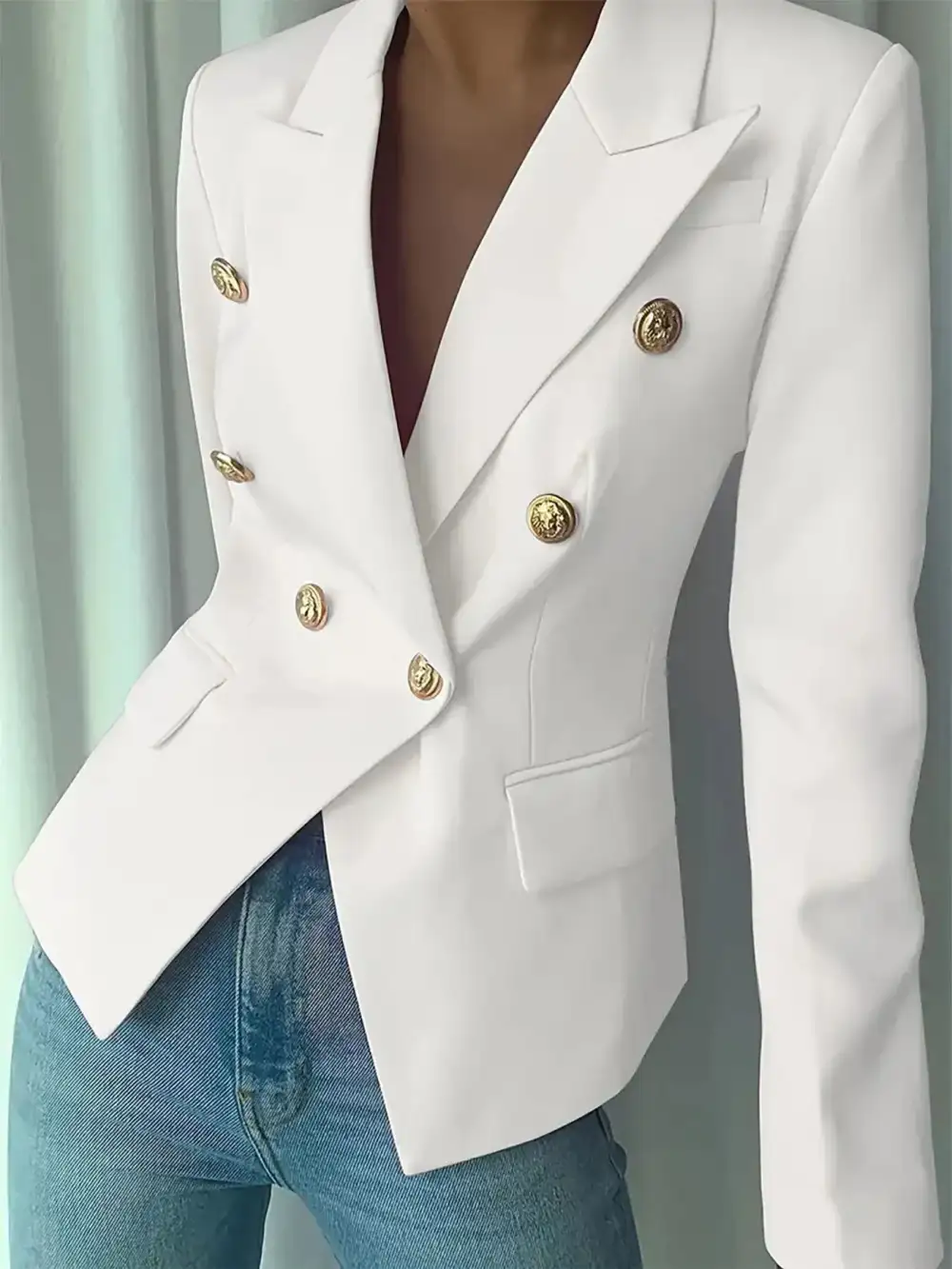 Double-Breasted Lapel-Collar Blazer