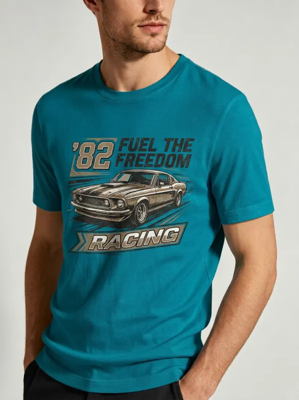 Men's Vintage Muscle Car 82 Racing Fuel The Freedom Printed T-shirt