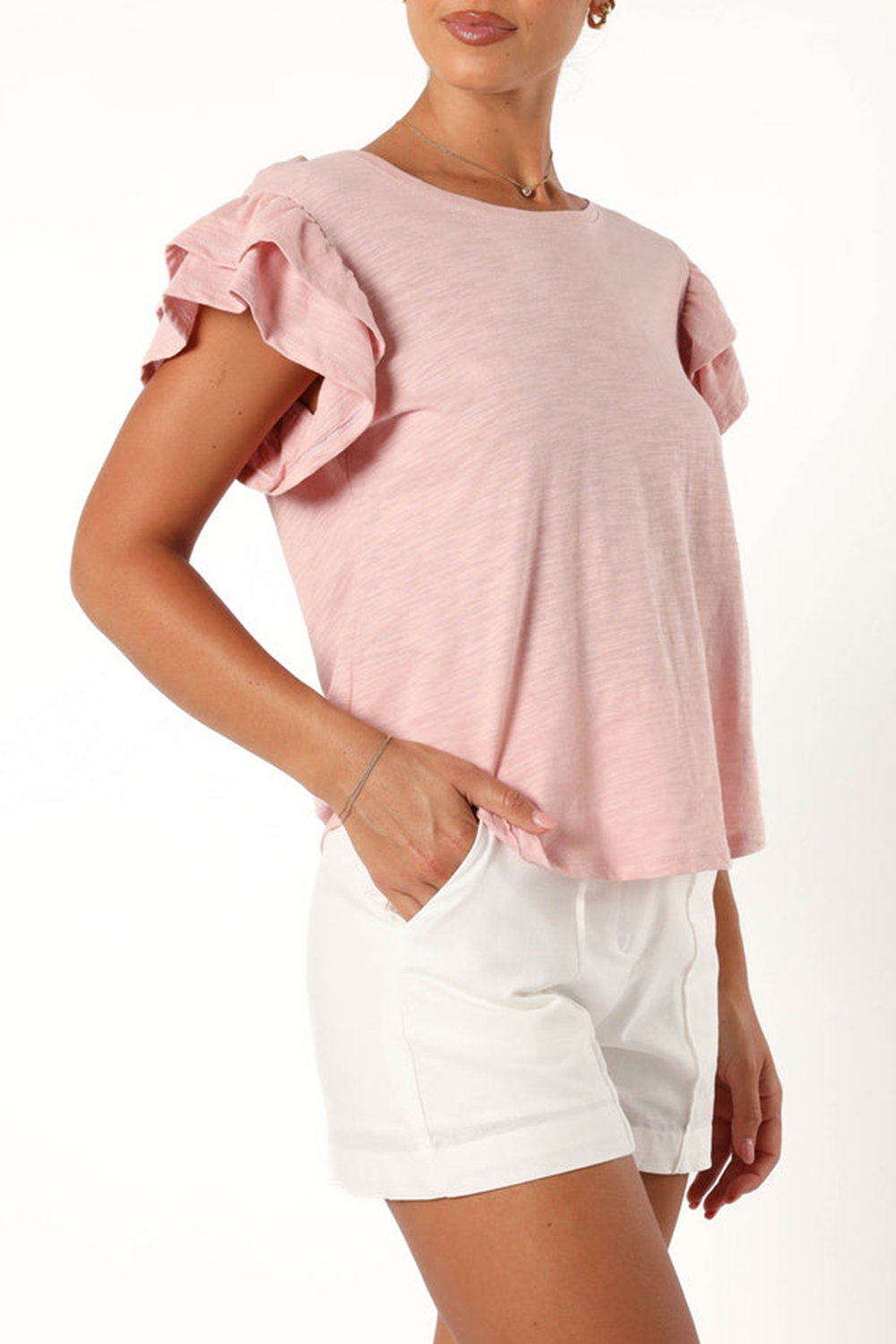 DUSTY PINK FRILL SLEEVE TEE