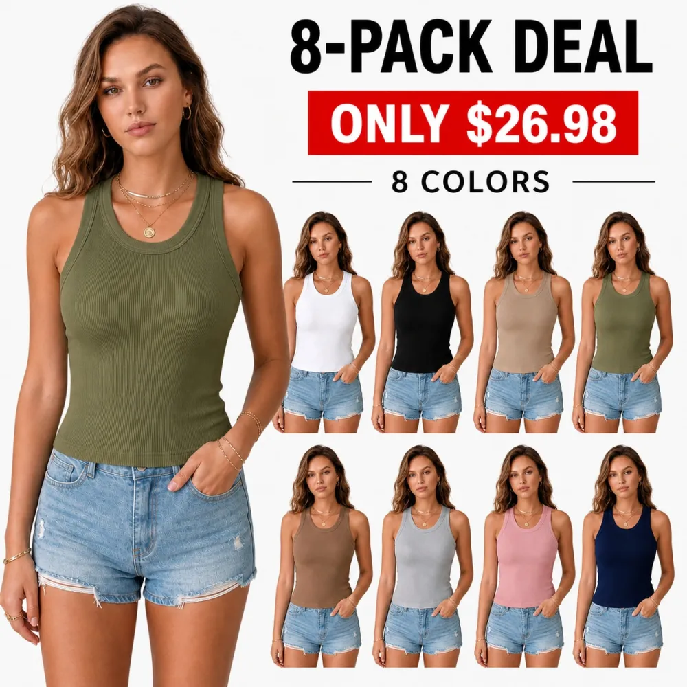 Women's Built-In Bra Ribbed Round Neck Tank Top