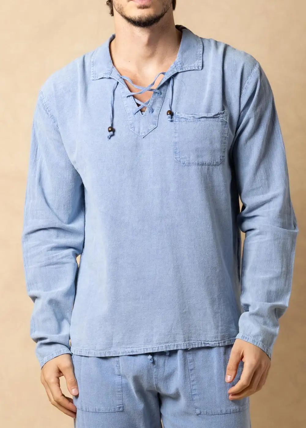 Social Pocket Front Long Sleeve Button Shirt