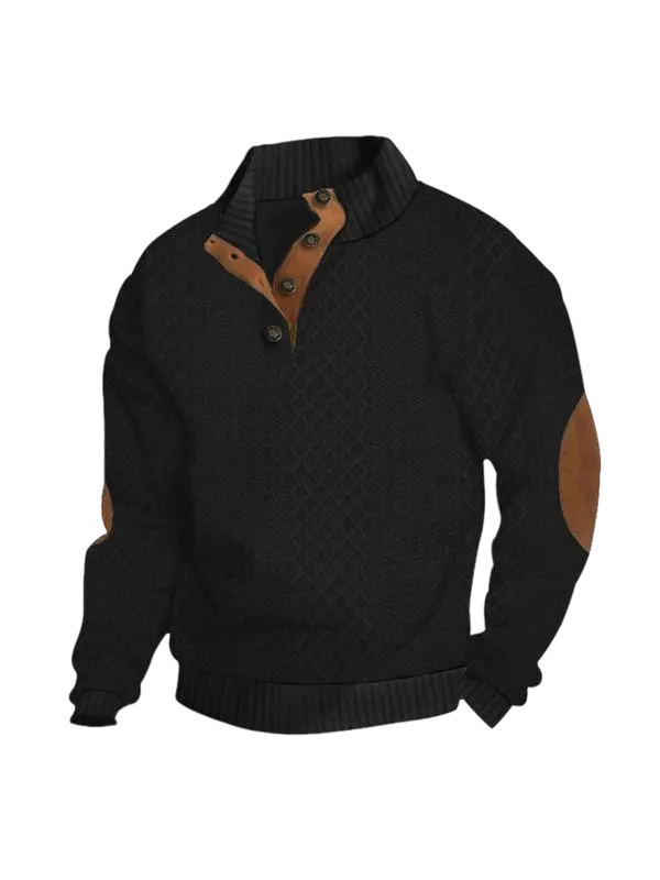Men's Colorblock Patchwork Jacquard Button Front Sweatshirt, Regular Fit Casual Long Sleeve Stand Collar Sweatshirt for Fall & Winter, Fashion Men's Knitwear for Daily Wear