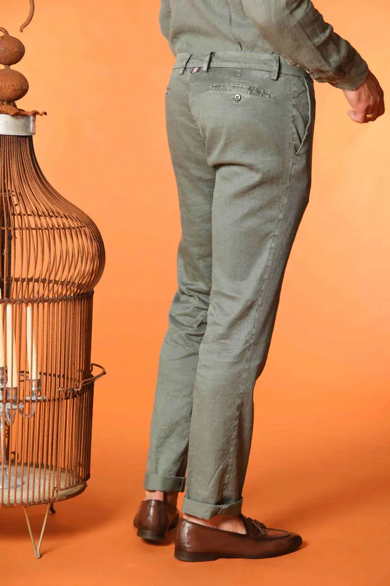 Men's Green Cotton Casual Twill Regular Fit Trousers