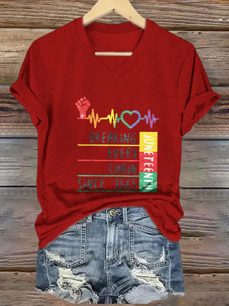 Women's Breaking Every Chain Since 1865 V-Neck Short-Sleeved T-Shirt