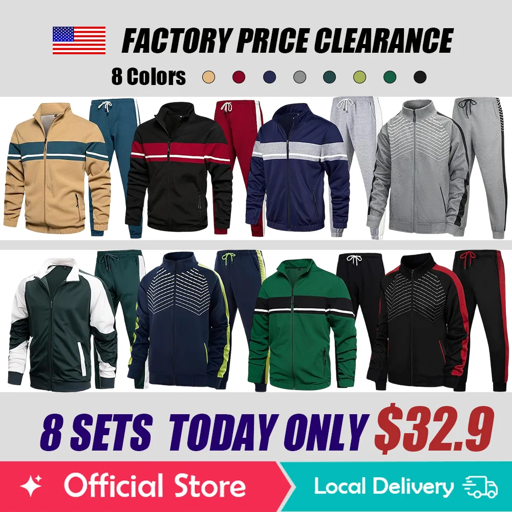 Leading The Better Life Men'S Sweat Suit 2 Piece Outfit Casual Contrast Sports Jogging Tracksuits Set