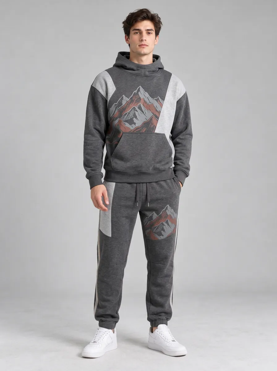 Men's Charcoal Mountain Graphic Hoodie and Jogger Set