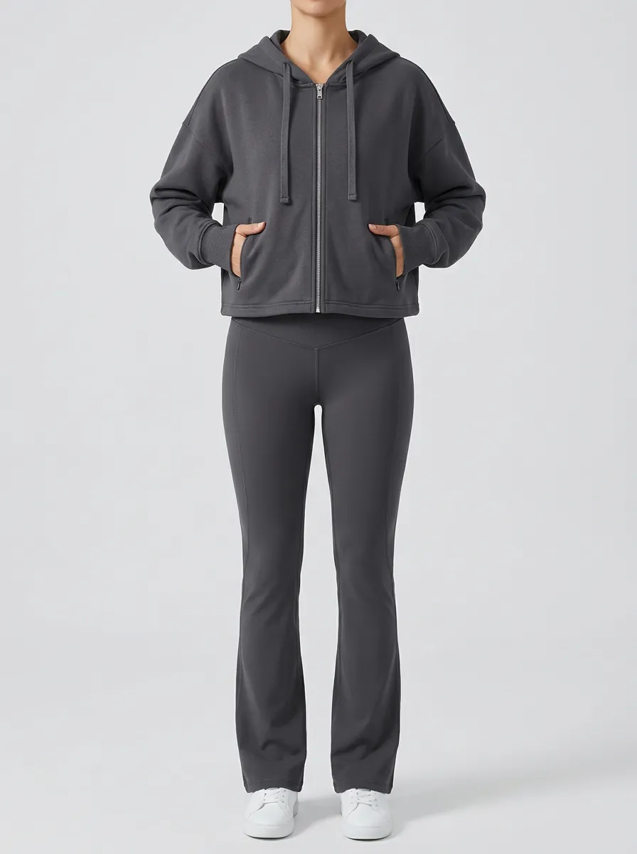 Women's Flared Yoga Pants with Off-Duty Zip Hoodie