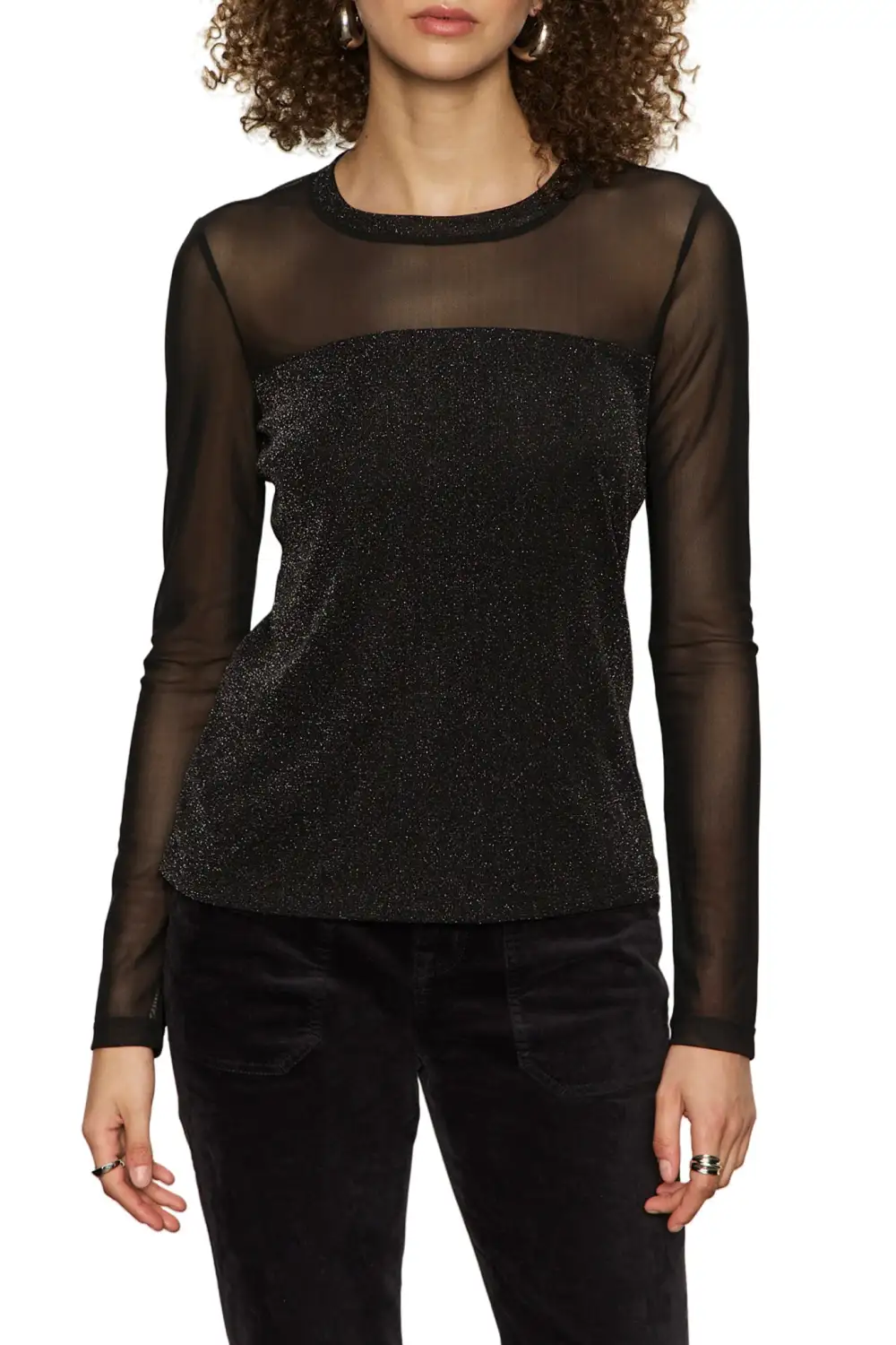 Mesh Sparkle Long Sleeve Fitted Tee