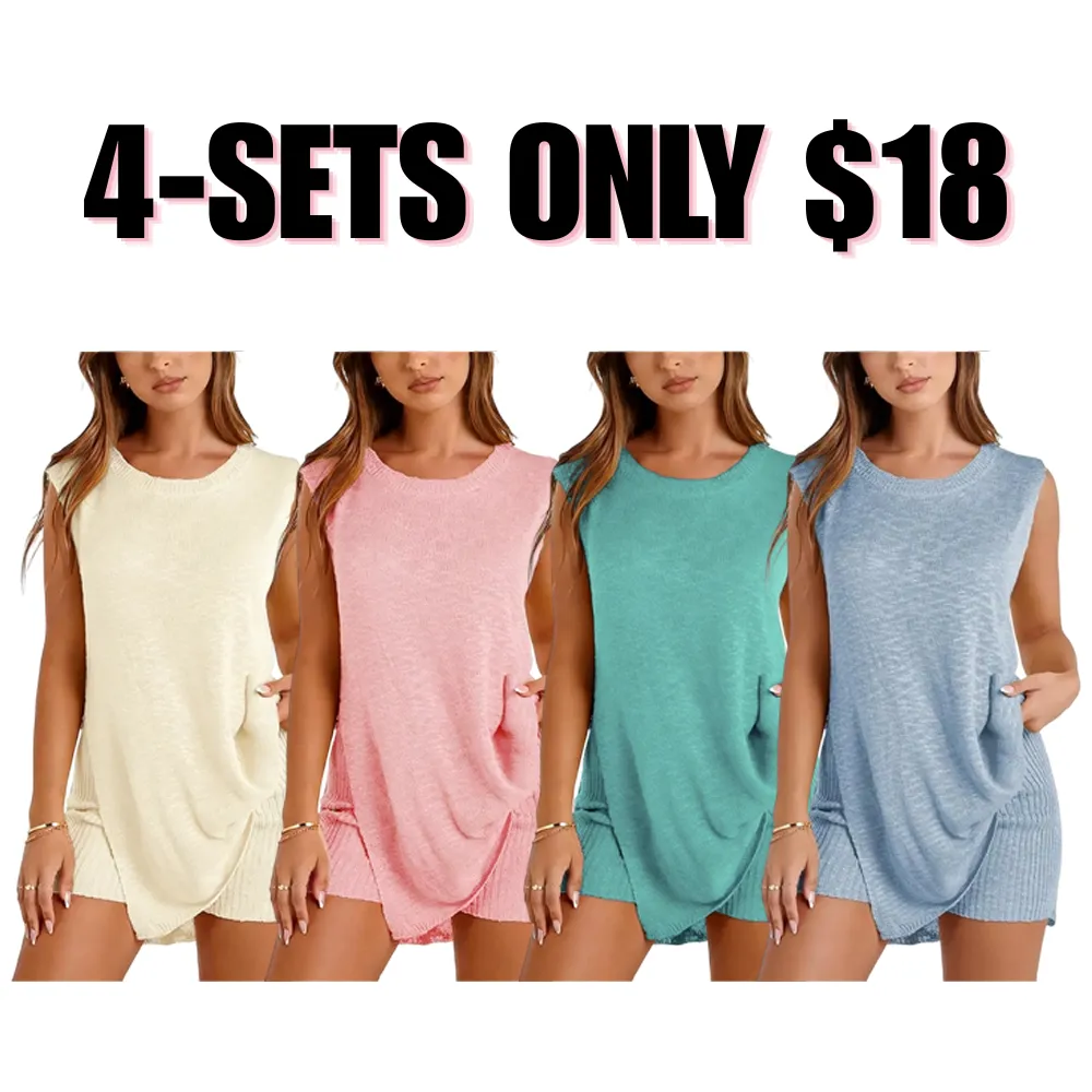 Women's 2 Piece Outfits Summer Knit Sweater Set