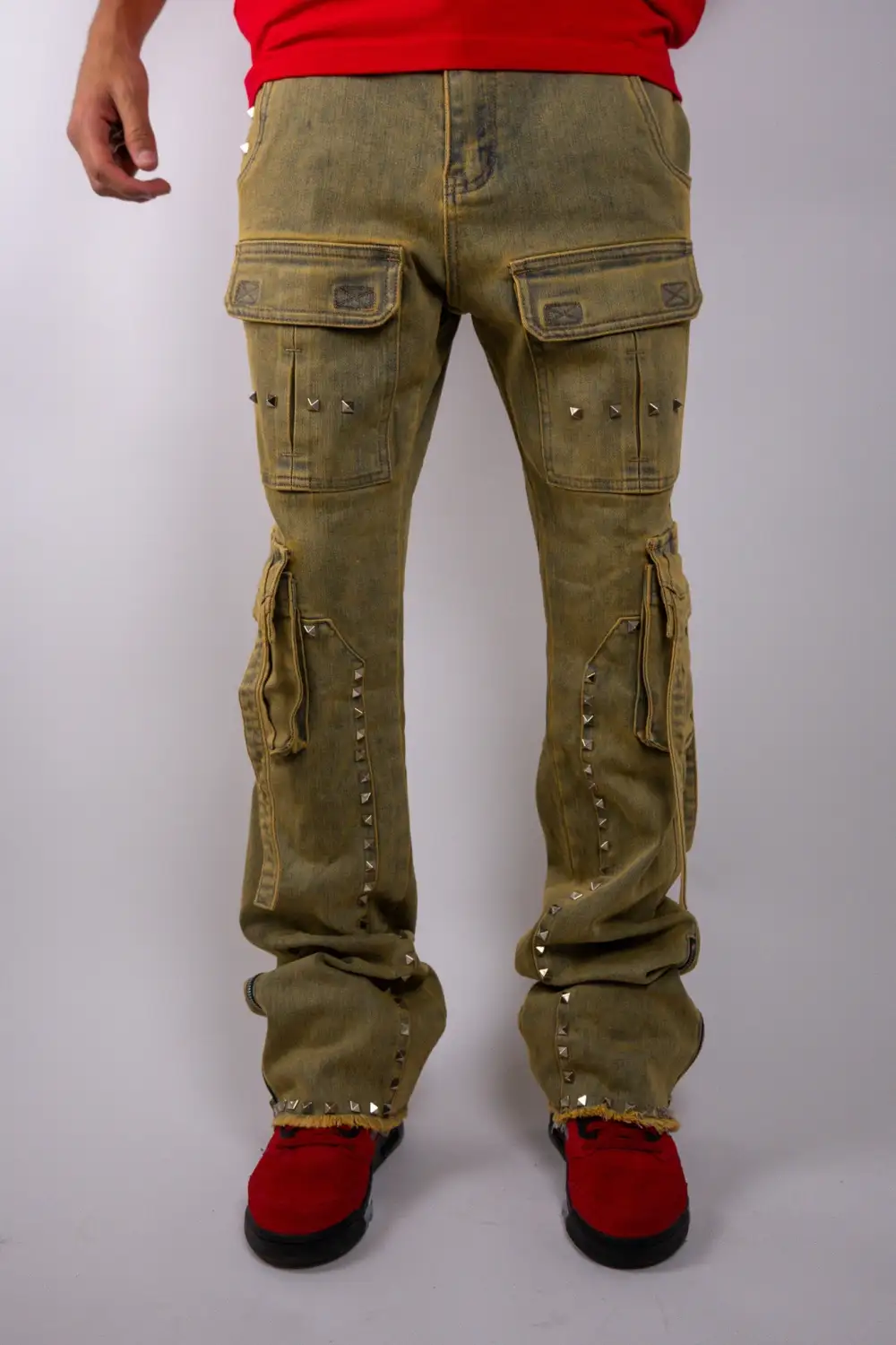 Studded Stacked Cargo Jeans Rivet