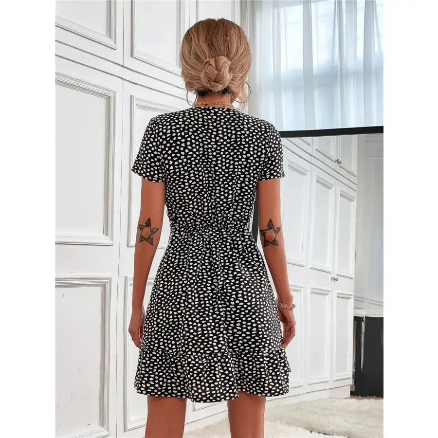 Ruffled Hem V-Neck Short Sleeve Mini Dress
