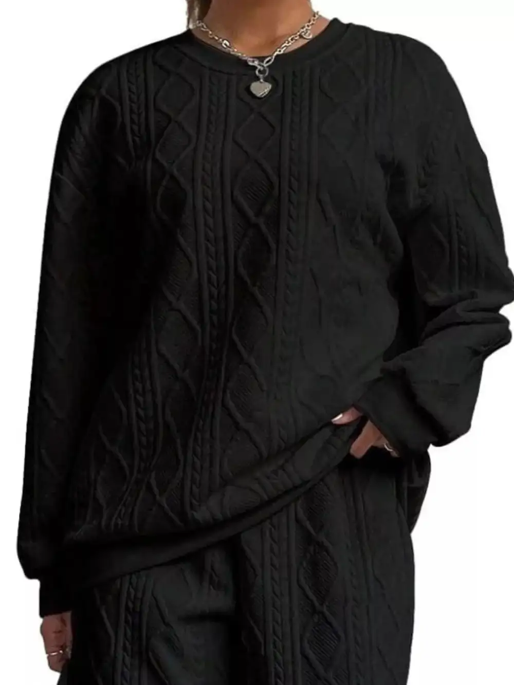 Texture Round Neck Top and Pants Set