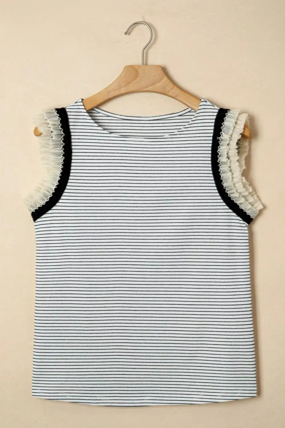 Stripe Contrasted Ruffle Trim Casual Tank Top