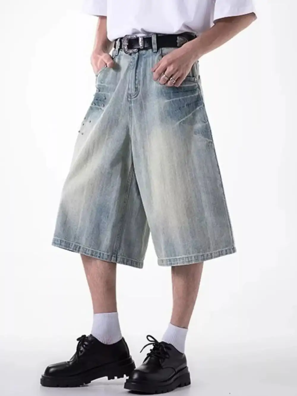 Refined Men's Plus Size Wide Leg Denim Shorts
