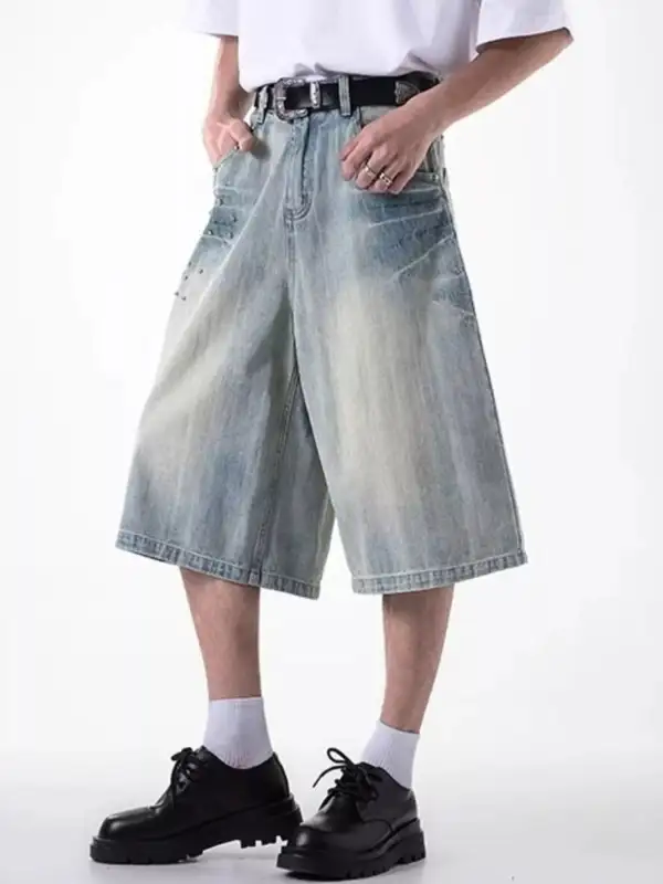 Refined Men's Plus Size Wide Leg Denim Shorts