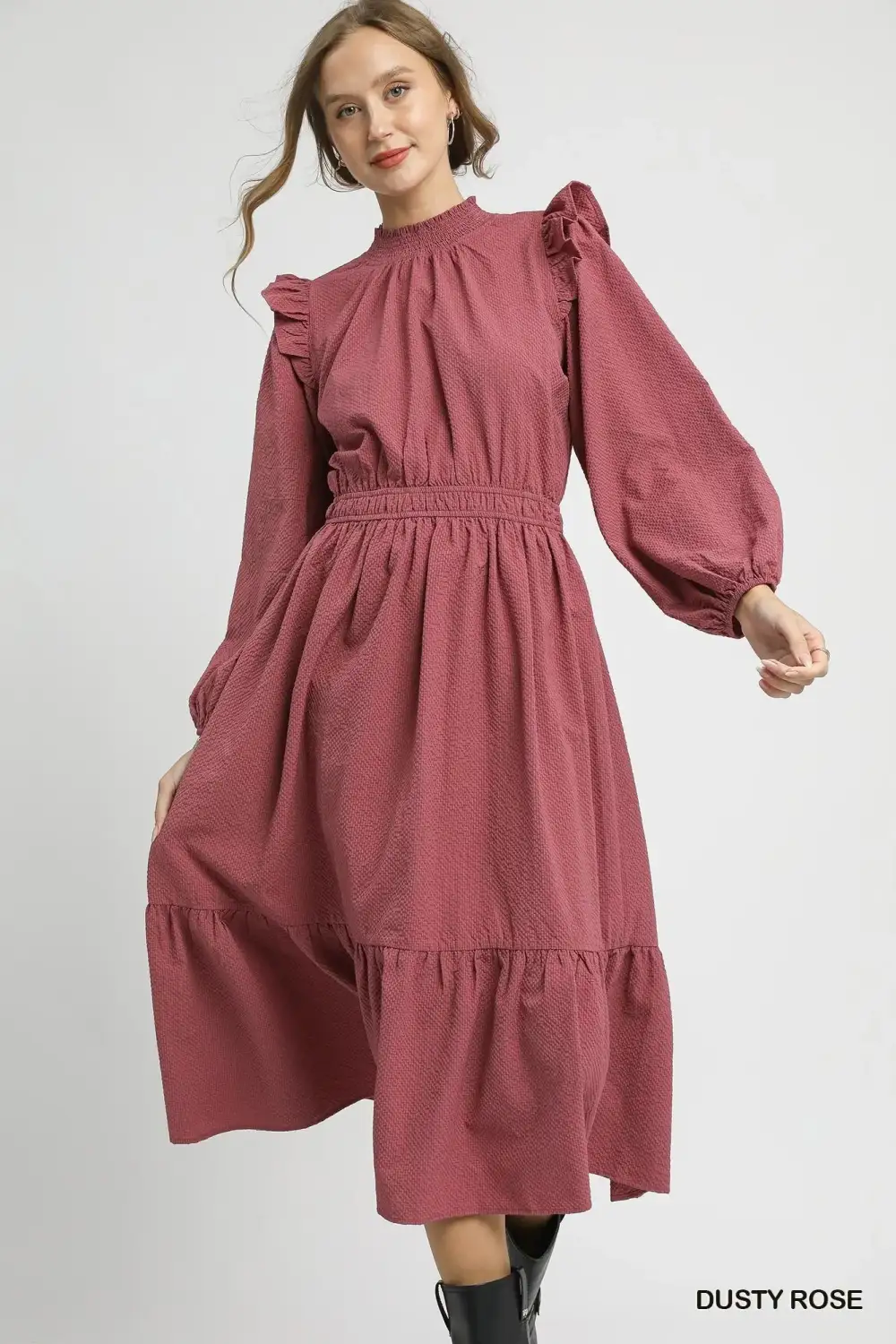 Balanced Detail Ruffle Midi Dress