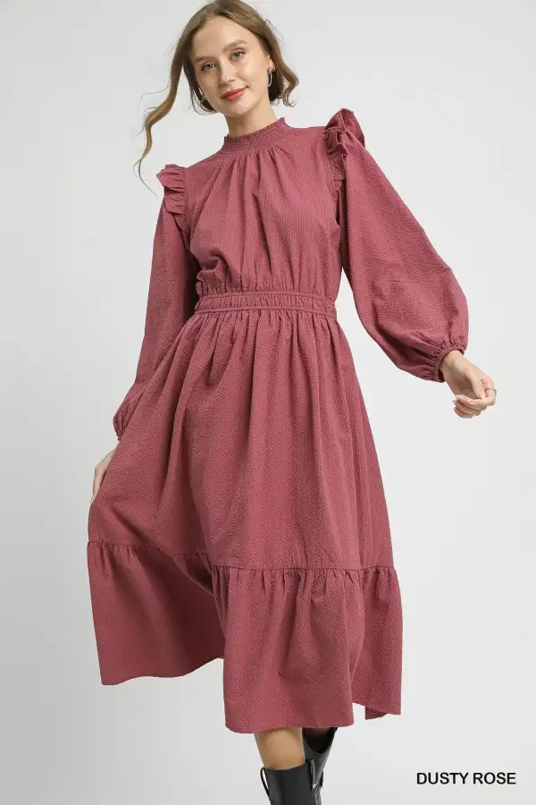 Balanced Detail Ruffle Midi Dress