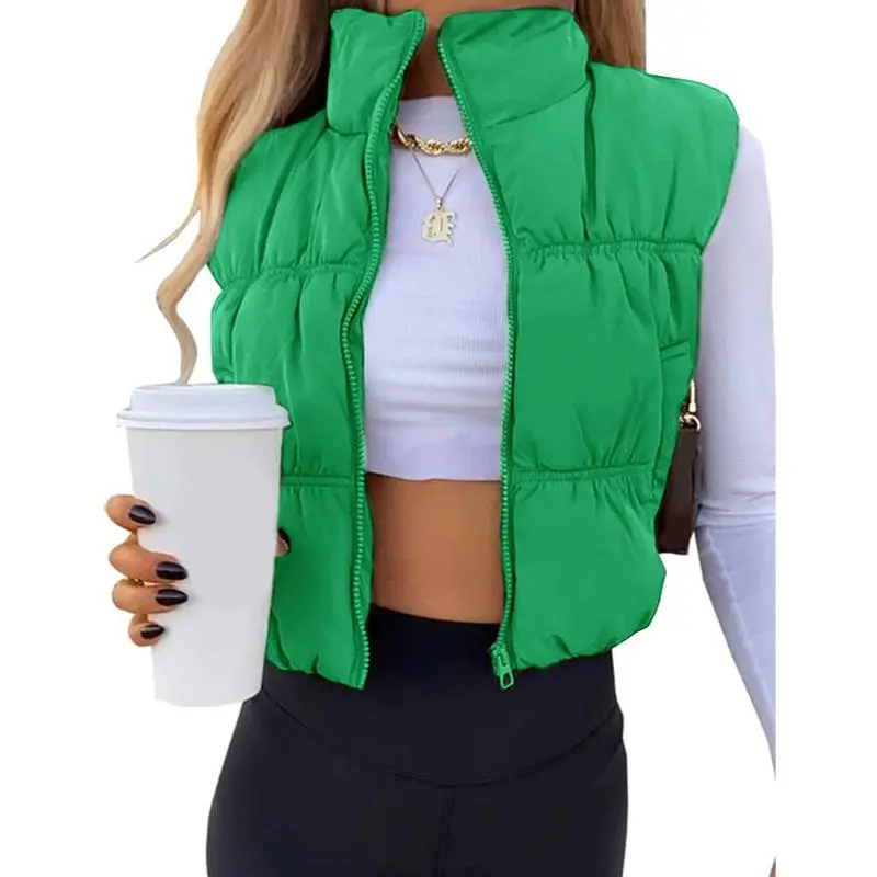 ⭐ Women’s Sleeveless Puffer Vest – Trendy, Cozy & Perfect for Layering  Zip-Up | Stand Collar | Cropped Fit | Lightweight Warmth