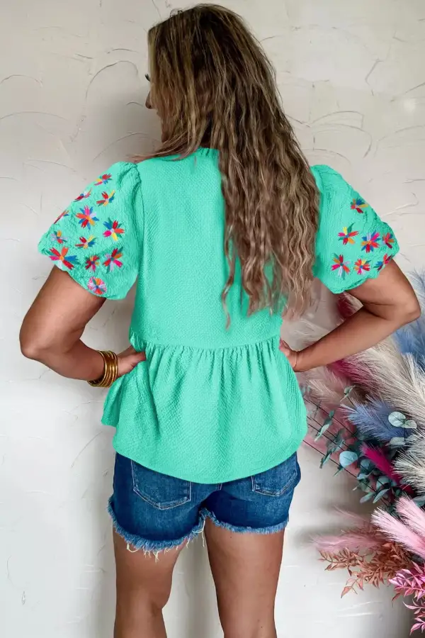 Embroidered Sleeve Textured Blouse
